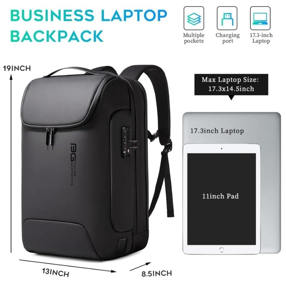 BANGE Anti-Theft Waterproof Laptop Backpack USB 3.0 17.3" Travel Bag NEW - Picture 2 of 11